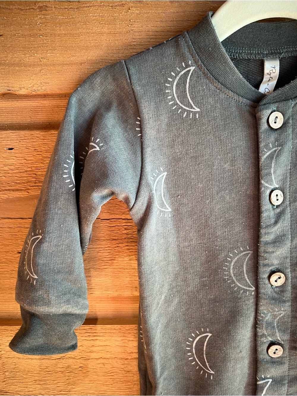 RYLEE + CRU - Unisex Baby Grey Moon Print Button Front Romper in size 3-6mo